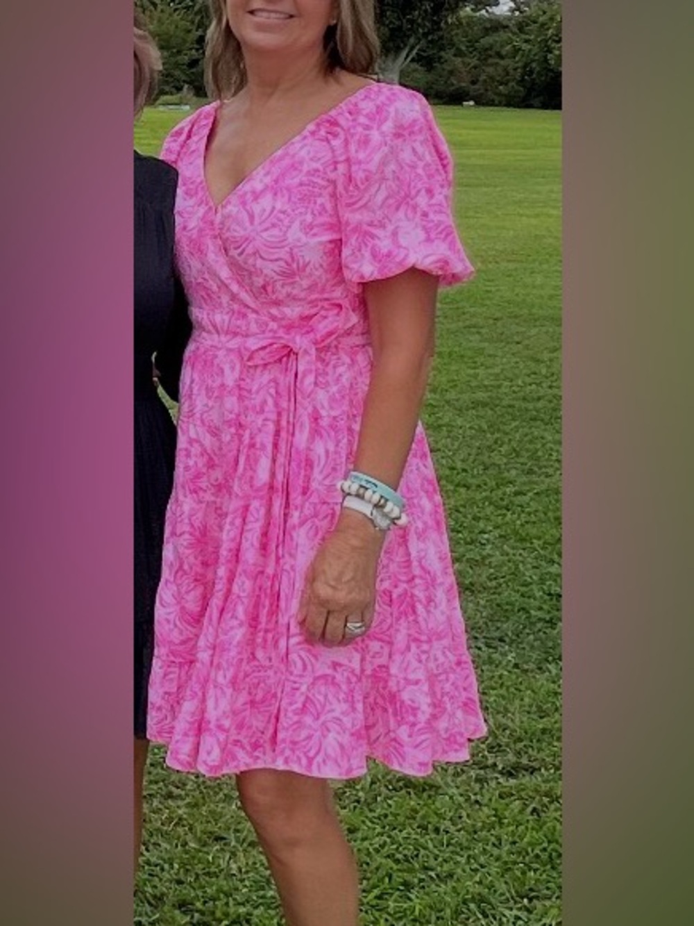 Lilly Pulitzer Hot Pink Floral Puff-Sleeve Wrap Dress - Picture 2 of 2